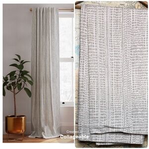 West Elm Cotton Canvas Bomu Curtains, White and Gray, 48x96, 2